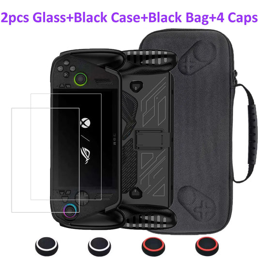 4 in 1 Accessories Kit for ROG Xbox Ally X Protective Case with Screen Protector and Carrying Bag TPU Storage Cover Thumb Caps